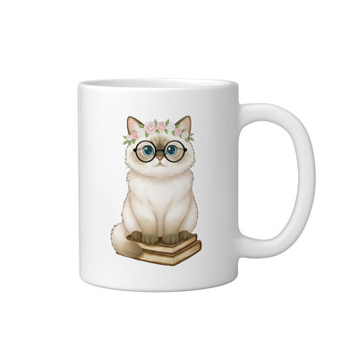 Cute Siamese Cat Ceramic Mug, White, 11oz