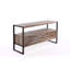 Console 60 po en bois récupéré avec 3 tiroirs et tablette ouverte, finition antique, bois massif, table de télévision multimédia de 60 po de profondeur, tiroirs en pouces, gris