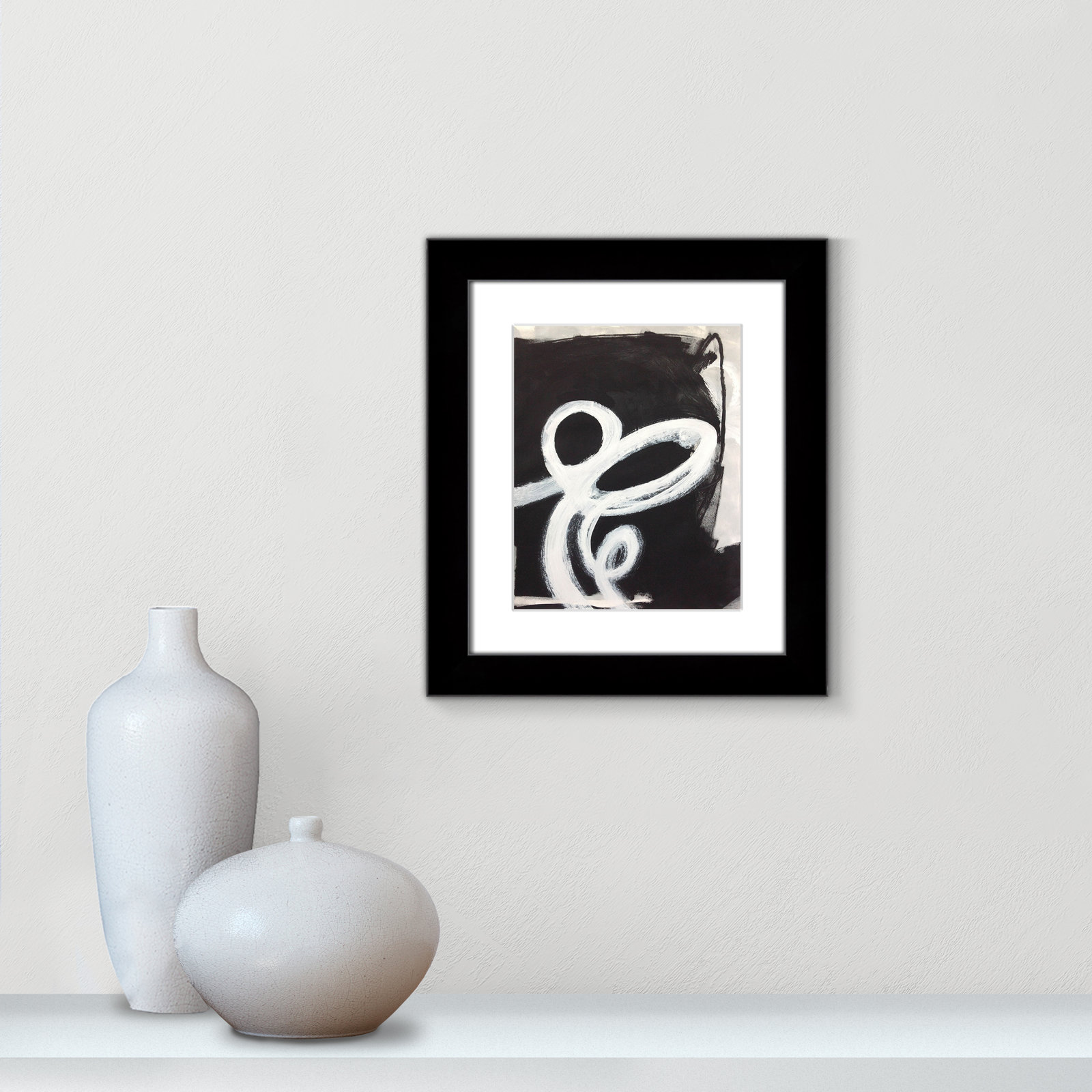 Bronte "Swirly Swirls II" Print, Black Cube Frame Matted, 16.5" H x 14.5" W x 1.25" D  