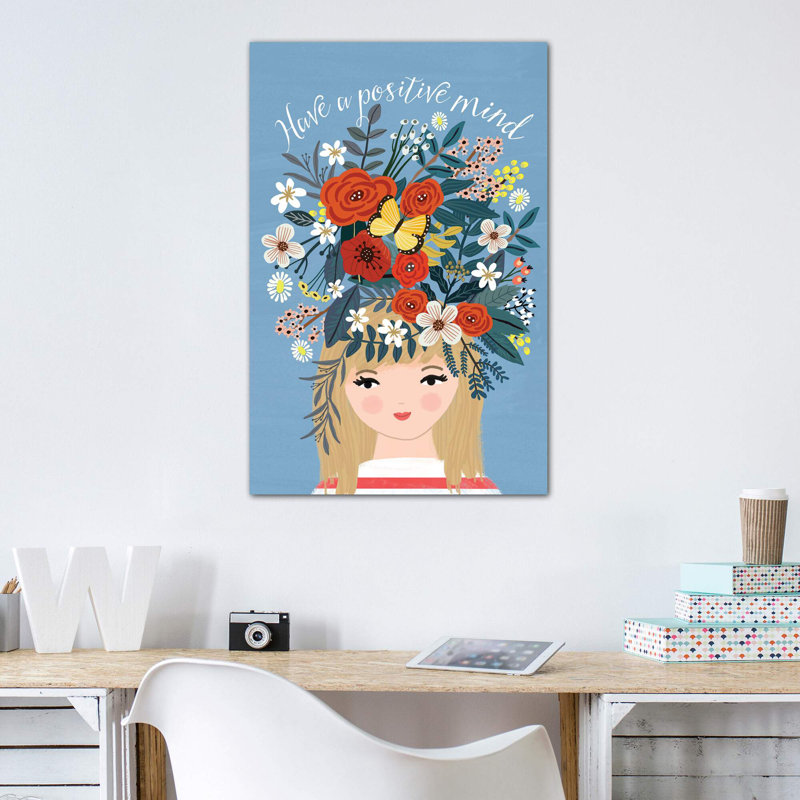 «Happy penséts» par Mia Charro - impression d'art graphique, H 18 po x l 12 po x 1,5 po, Toile tendue