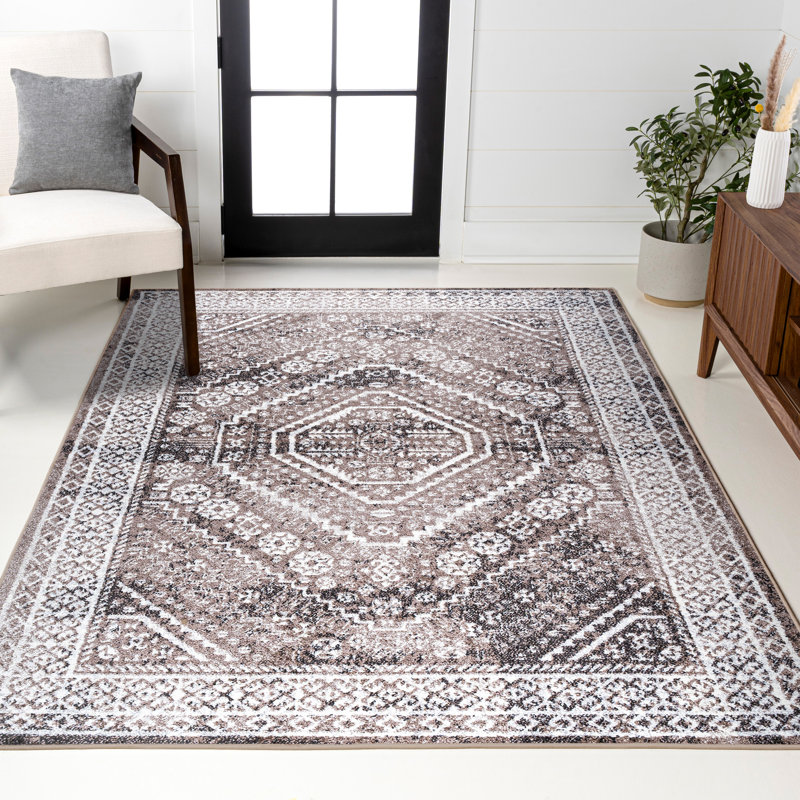 Boho Cottage Medallion Brown/Ivory Rug, Rectangle 7'8" x 10'
