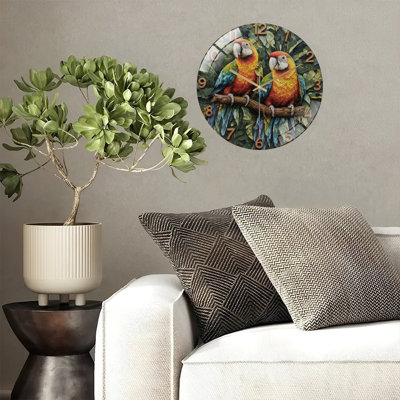 Horloge murale en verre 12 po Macaw On Jungle