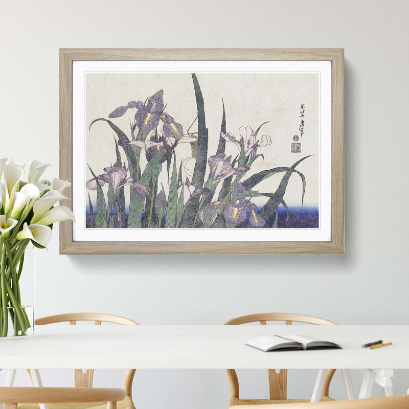 Irises by Katsushika Hokusai - Framed Print, 36cm H x 48cm W x 2cm D, Oak Framed