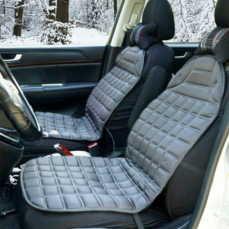 2pcs 12v Car Heated Seat Cover Gray Cushion Warmer Heating Warming Pad Cover