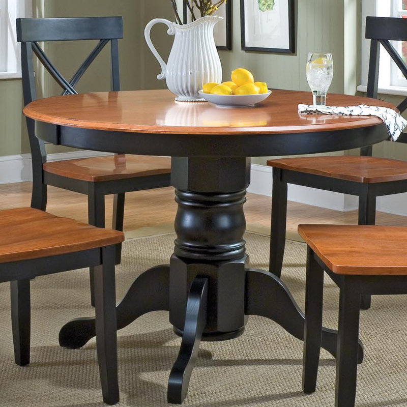 Standridge Round Solid Wood Dining Table, Black / Oak