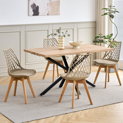 Dining Chairs - Nordic Style Dining Chair - Mesh Backrest - Solid Wood Legs