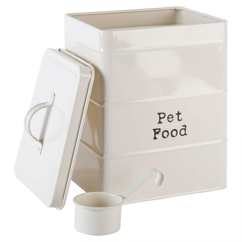 Harbour Housewares - Vintage Metal Pet Food Canister, Cream