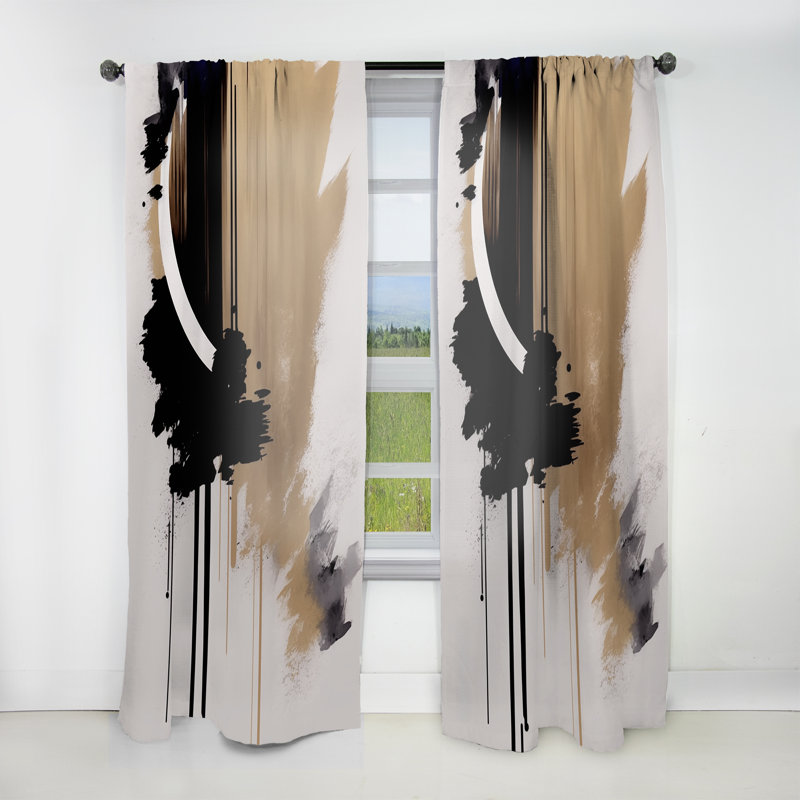 Dardar - Black, White And Gold Expression III - Modern Curtain - Velvet Room Darkening - 1 panel, 52" W x 108" L