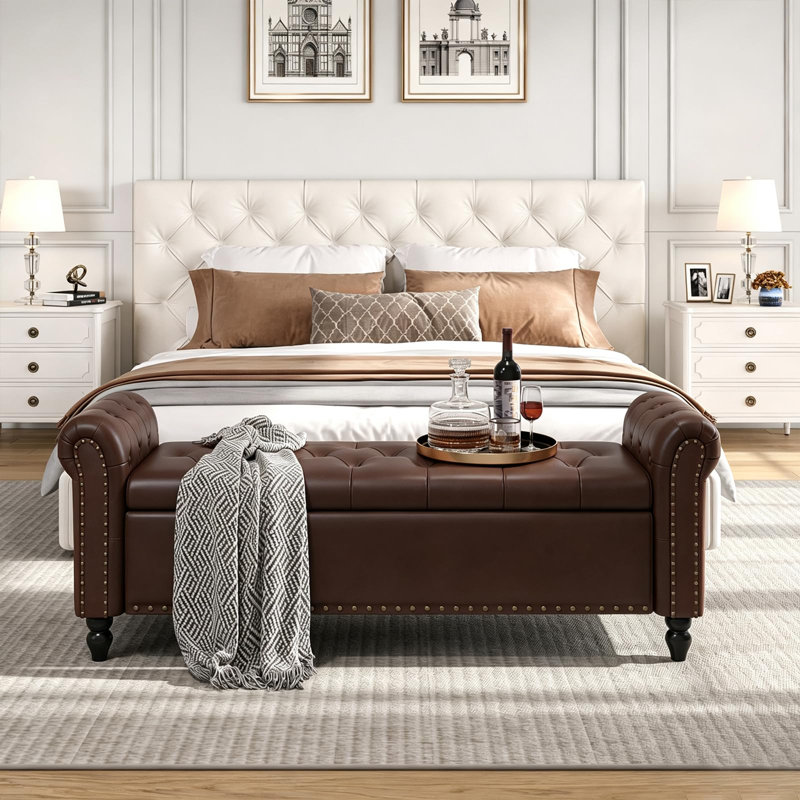 Banc de chambre à coucher avec rangement, H 22 po x l 55,7 po x P 18 po, Chocolate