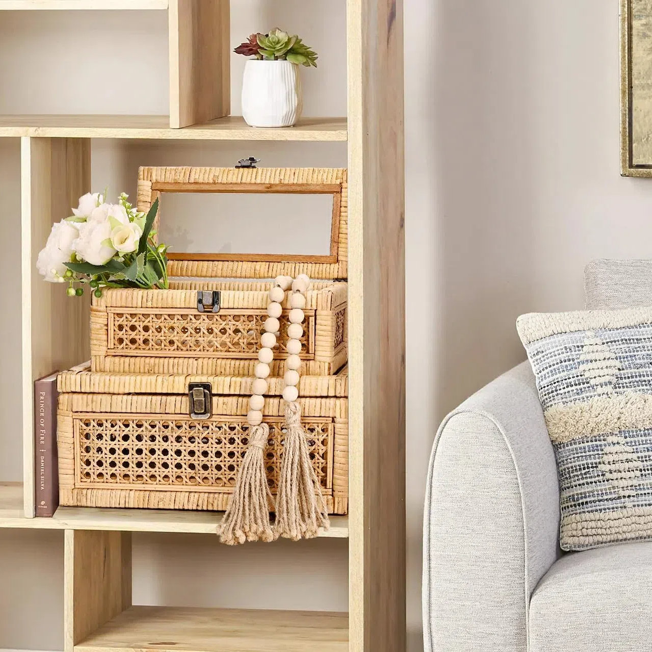 Bayou Breeze Set of 2 Rectangular Woven Rattan Decorative Boxes with ...