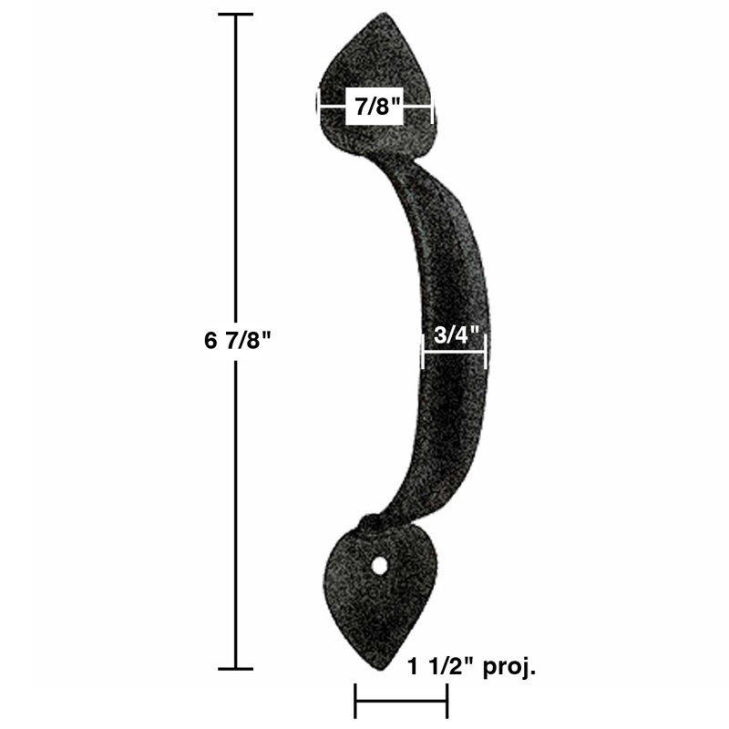 Black Wrought Iron Heart Tip Door Pulls, Set of 4