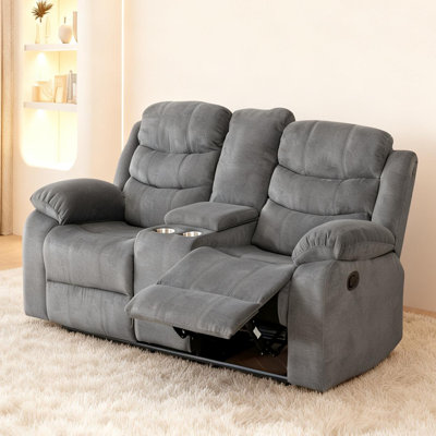 70.9'' Manual Recline Loveseat With Storage Console & Cupholders: Cozy Polyester Upholstery
