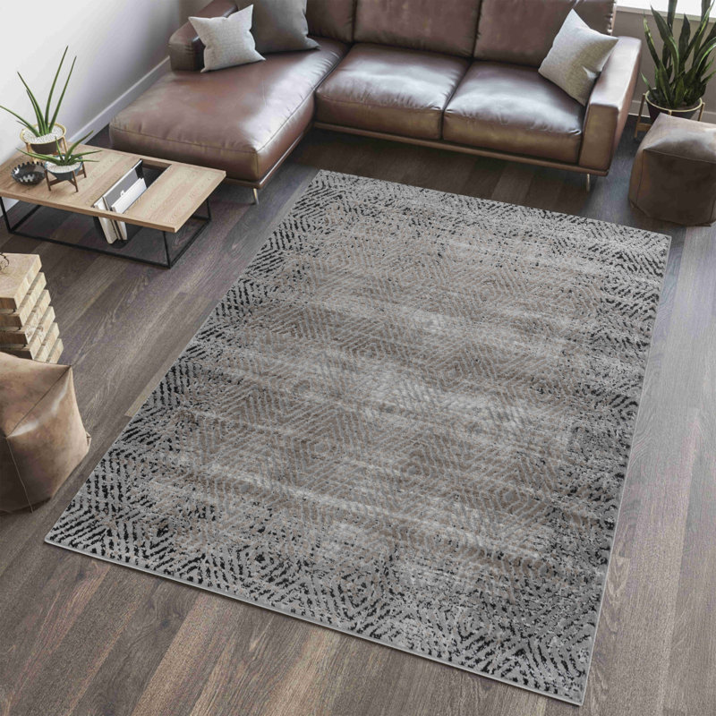 Rug Branch Ihsan 7' x 10' (6'7" x 9'6") Brown/Black Geometric Indoor Area Rug, Traditional, Low Pile, Stain-Resistant Carpet - Living Room, Bedroom, Dining Room, and Kitchen