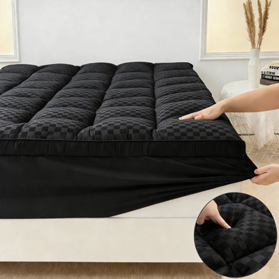 Queen Mattress Topper, 1000GSM Ultra Thick Black Mattress Pad, Soft & Supportive Pillow Top, 8-21 Inch Deep Pocket, Firm Bed Topper for Cooling, Hypoallergenic Mattress Protector