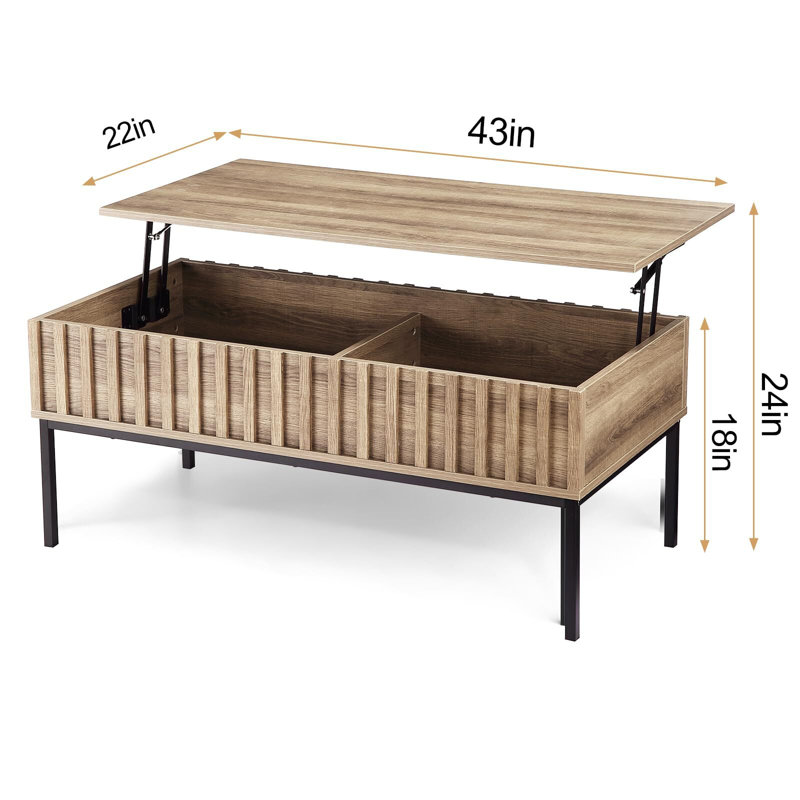 Table basse en bois, table basse à plateau relevable avec grand compartiment de rangement caché