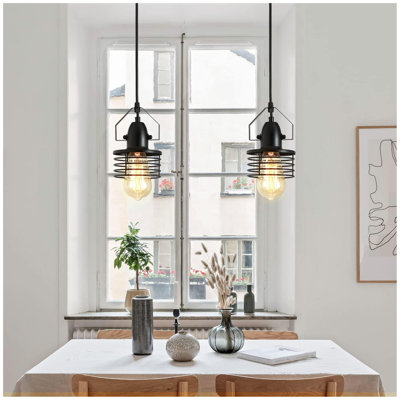 Industrial Black Pendant Light Metal Cage Pendant Lights Dining Room Hanging Lighting For Kitchen Island Living Room Bedroom Entryy Barn Farmhouse,Spring Shade,E26 Bulb(1 Light)