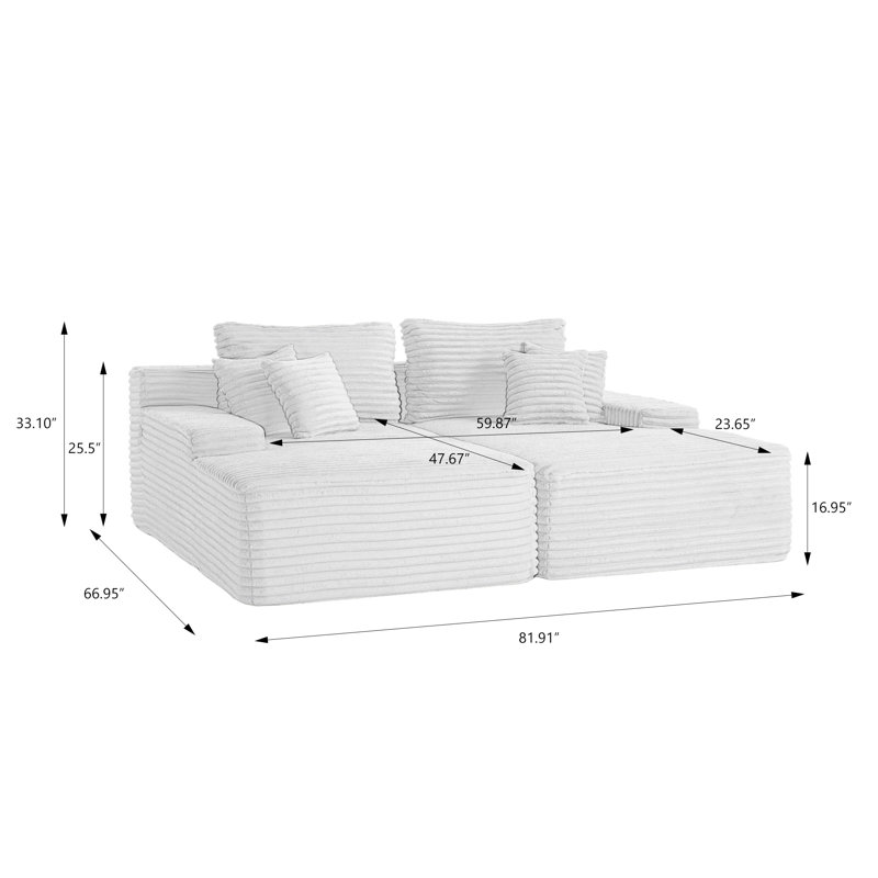 Upholstered Boneless Compression Faux Rabbit Fur Flannel Modular Oversized Sleeper Sofa with Pillows No Assembly Required