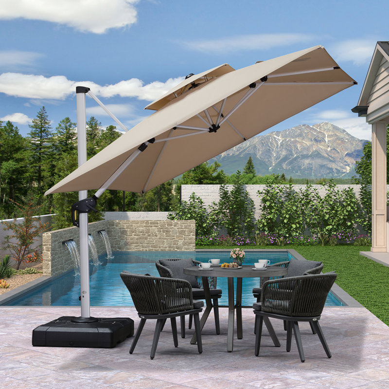 Parasol carré en porte-à-faux 120 po avec base Mutluyaka, beige, Beige