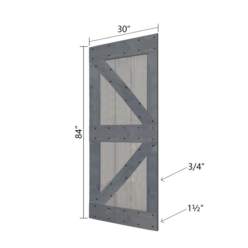 Porte de grange double lambrissée peinte avec panneau et quincaillerie d'installation - assemblage requis, 60 po x 84 po