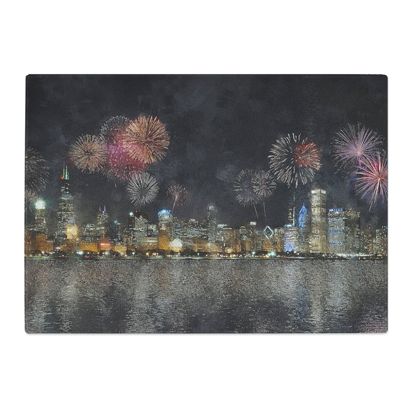 Tempered Glass Fireworks Above the Chicago Chopping Board, 20 cm x 28.5 cm