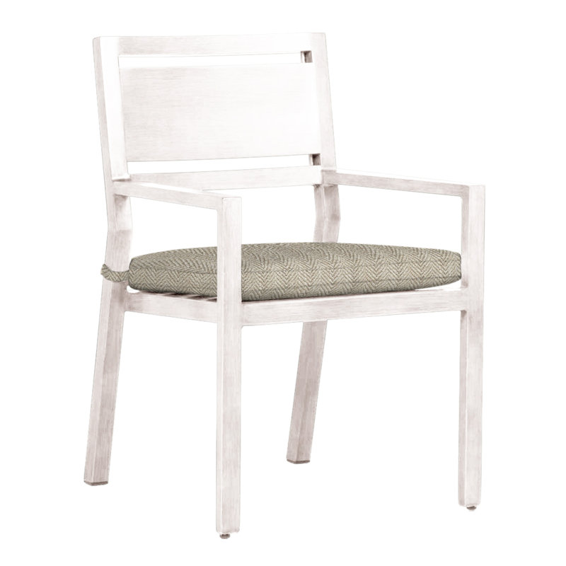 Avondale Aluminum Patio Dining Armchair with Cushions, No Welt, Herringbone Sand, Chalk
