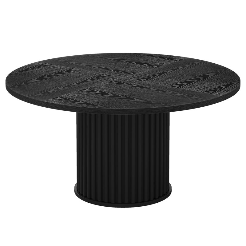 47.24" Modern Fluted Black Round Dining Table With Metal Base For 4-6 People