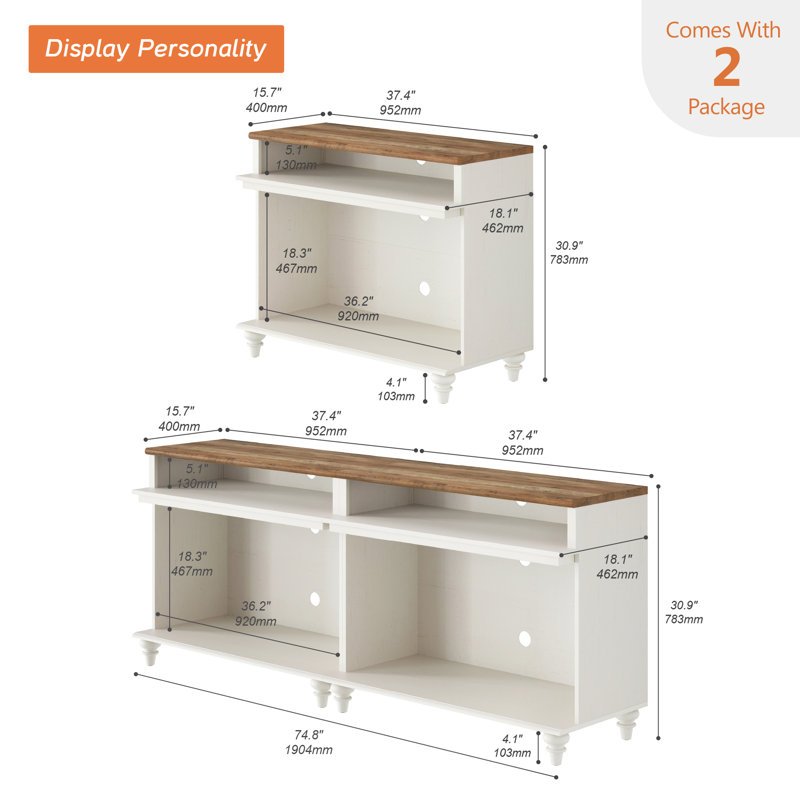 Set Of 2 Large End Table ,Tall Side Table With 2 Storages For Living Room, Farmhouse TV Stand With Storage Shelf, 37"