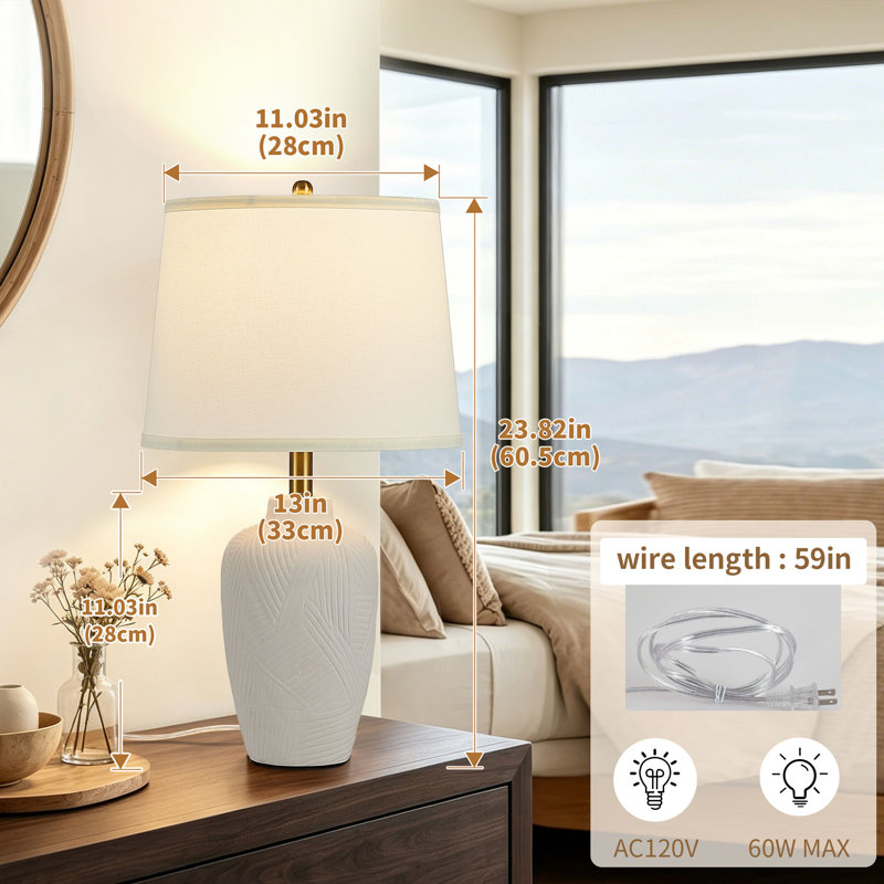 Ensemble de 2 lampes de table modernes en céramique texturée avec commande tactile, Beige
