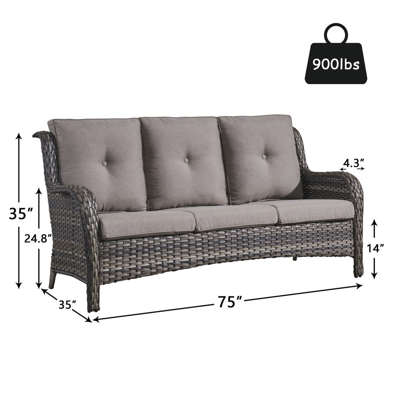 Canapé d'extérieur avec coussins de 75 po de largeur Tonry, gris, gris