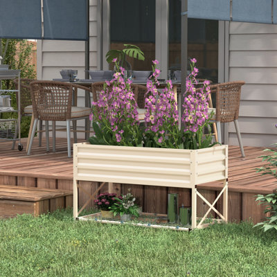 Lit de jardin surélevé avec structure en acier galvanisé, tablette de rangement et doublure de lit, jardinière surélevée avec pieds pour légumes, fleurs, herbes