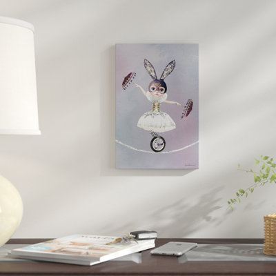 " Miss Lily Rabbit Riding A Unicycle On A Tightrope At The Circus " by Amanda Greenwood