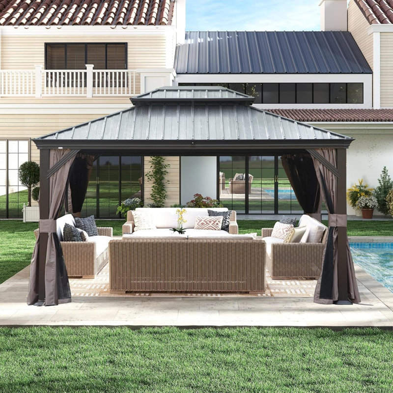 Durable 10x13ft Hardtop Canopies & Gazebos With Steel Frame For Outdoor Relaxation