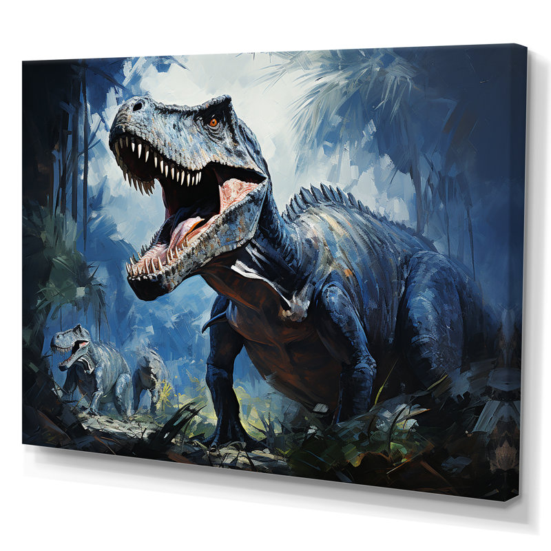 Ancien dinosaure bleu et gris I - art de mur de dinosaure, Toile tendue, H 16 po x l 32 po x P 1 po