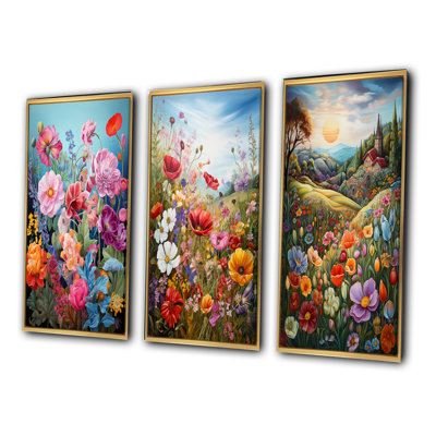 «Celebration Of Spring Mountain Wildflowers III», 3 pièces sur toile