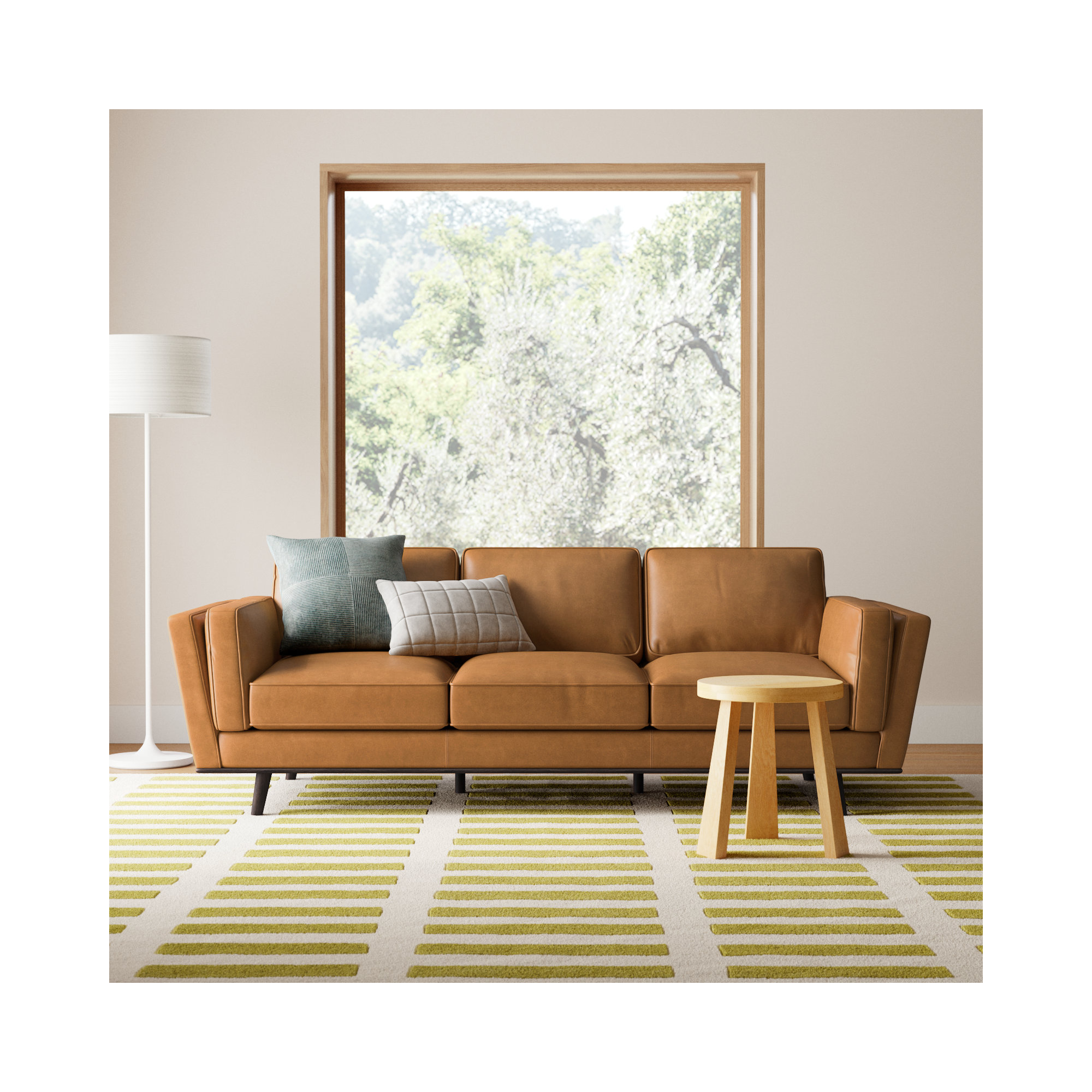 Freiro 90.4'' Genuine Leather Sofa, Tan Brown Genuine Leather