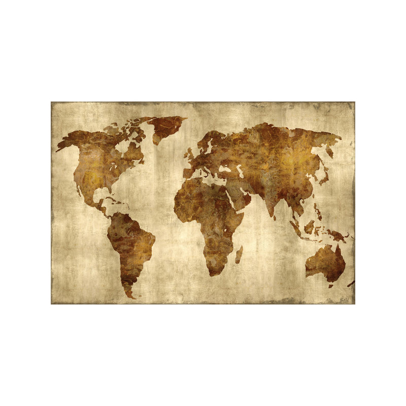 The World - Bronze On Gold by Russell Brennan - Print on Canvas, 66.04 cm H x 45.72 cm W x 1.91 cm D, Wrapped Canvas