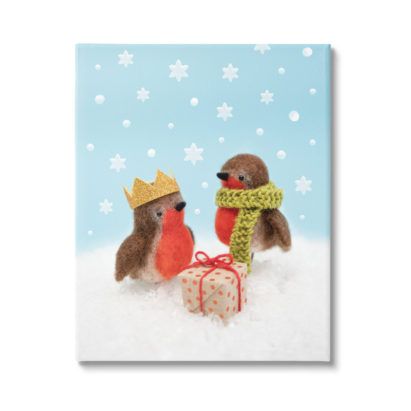 Photographie de toile, cadeau d'oiseaux donnant de la neige de Noël, H 30 po x l 24 po x P 1,5 po