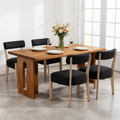 Linen Upholstered Solid Wood Dining Chairs Side Chairs