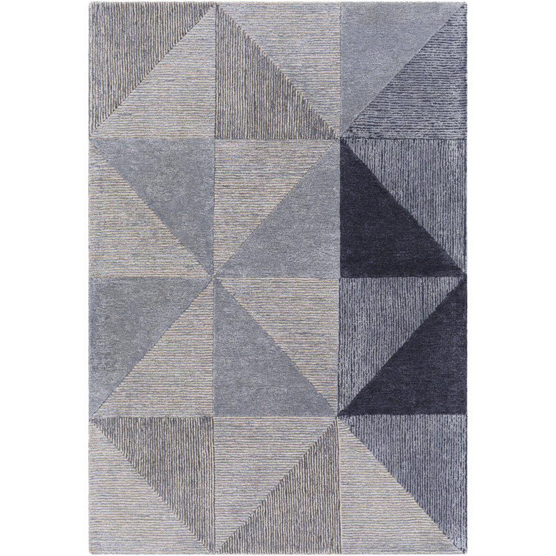 Benjermen Hand Tufted Geometric Indoor Rug, Rectangle 8'10" x 12'