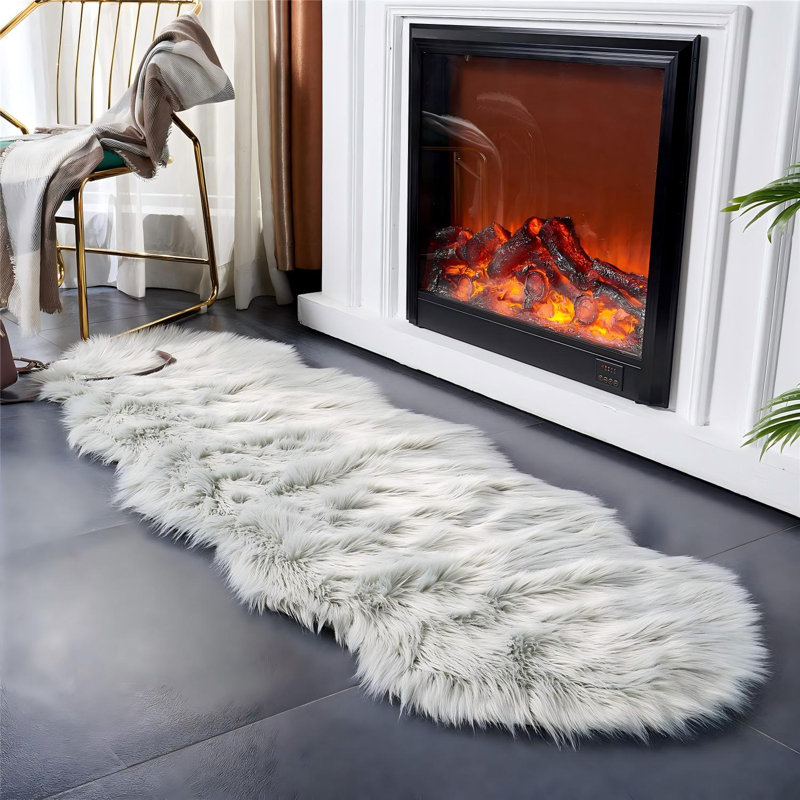 Ultra Soft Fluffy Shaggy Area Rug Faux Fur Sheepskin Rug 2X6 Ft For Bedroom Living Room Sofa – Light Grey, Gray