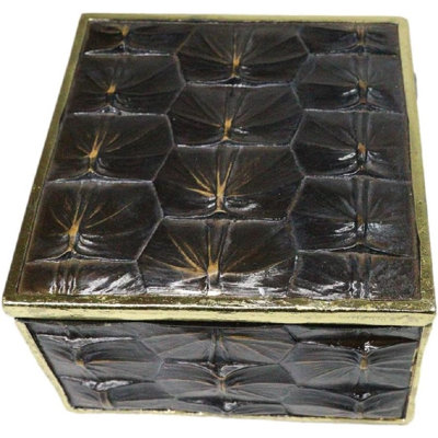 Realistic Faux Turtle Shell Print With Gold Trim Decorative Jewelry Trinket Box