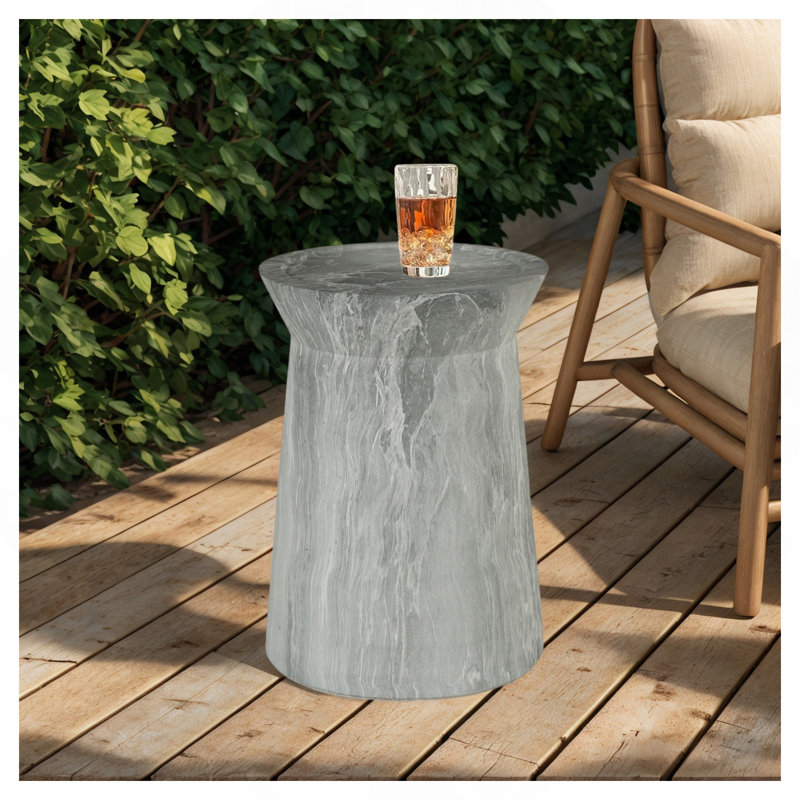 Tables de bout d'extérieur en ciment pour patio, table d'appoint de jardin en faux terrazzo, petite table d'appoint ronde moderne pour l'extérieur, tabouret de jardin en souche d'arbre pour l'intérieur et l'extérieur