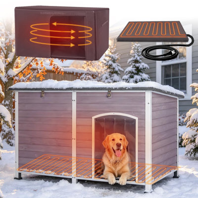Extra Large Heated Dog House Outdoor Insulated For Winter, Weatherproof Dog Kennel With Anti-chewing Iron Frame, Insulated Dog Shelter For Large Breed (59.1'' Large)
