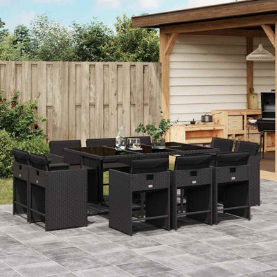  11 Piece Garden Dining Set with Cushions Poly Rattan