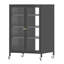 Armoire de rangement polyvalente avec 4 tablettes et roulettes réglables en verre pour l'organisation moderne du salon