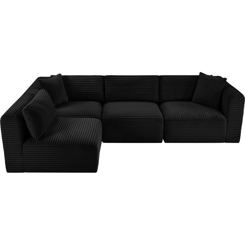 Canapé modulaire en L Carmean Performance, Tissu velours côtelé texturé noir, 2 sans accoudoirs, 2 en coin