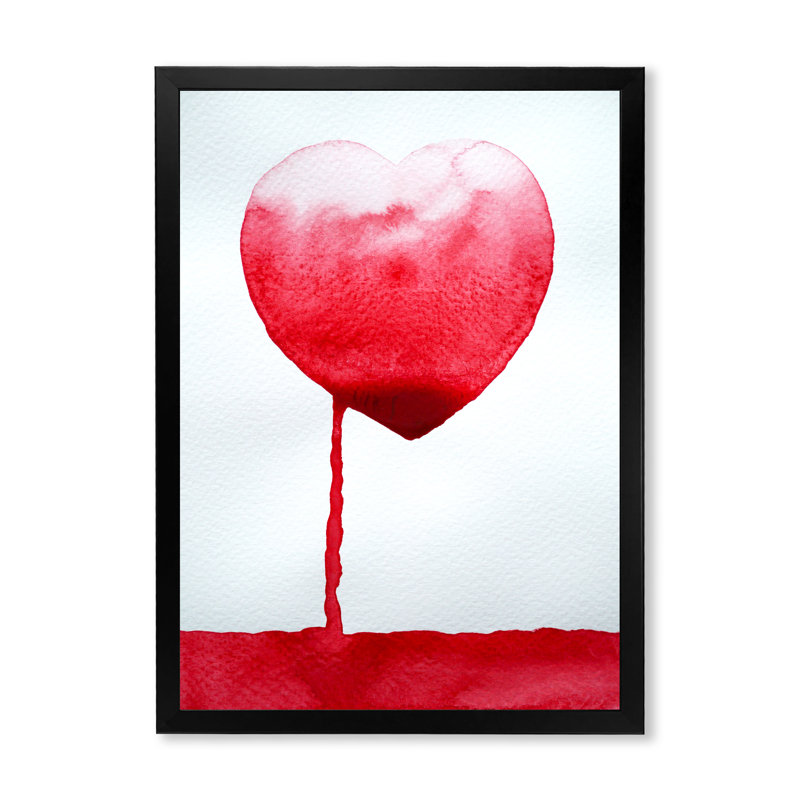 «Red Heart Leak In Ocean Of Love», décoration murale moderne sur toile, Toile avec cadre noir, H 20 po x l 12 po x P 1 po