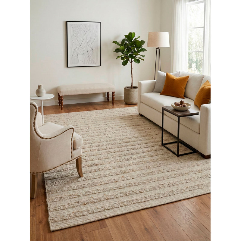 Manali Stripes Area Rug in Light Beige, Rectangle 5' x 8'