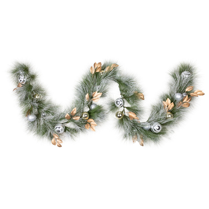 Flocked Pine And Ornaments Artificial Christmas Garland - 10' X 15" - Unlit