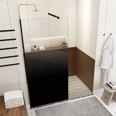 Black 34 Inch W X 72 Inch H Walk-In Shower Door Fixed, 1/4 Inch Thick Black Gradient Tempered Glass Shower Door With Stainless Steel Rod